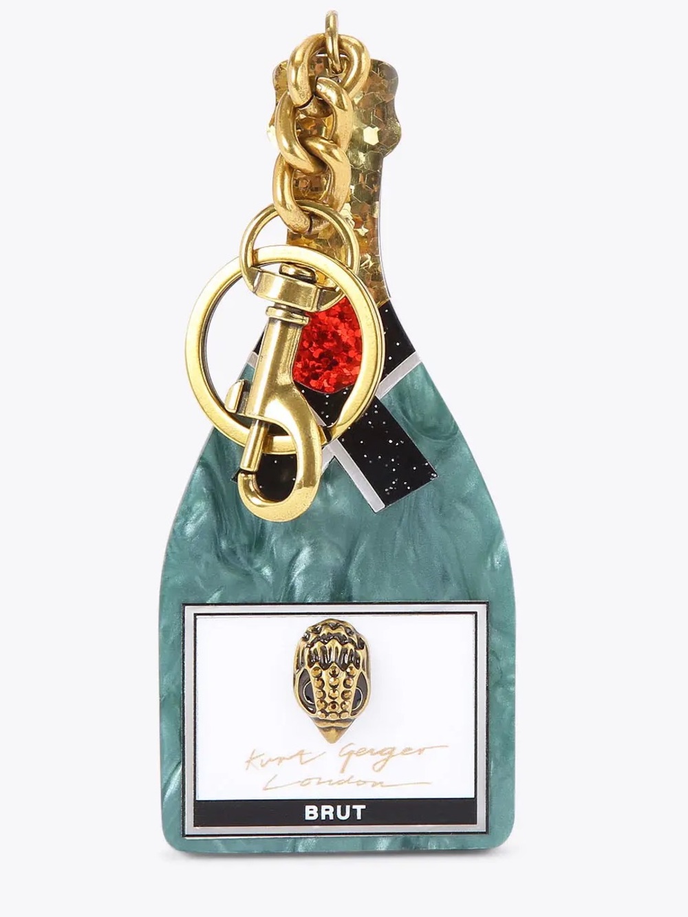 Kurt Geiger NIB Champagne Bottle Keyring with Gold Hardware